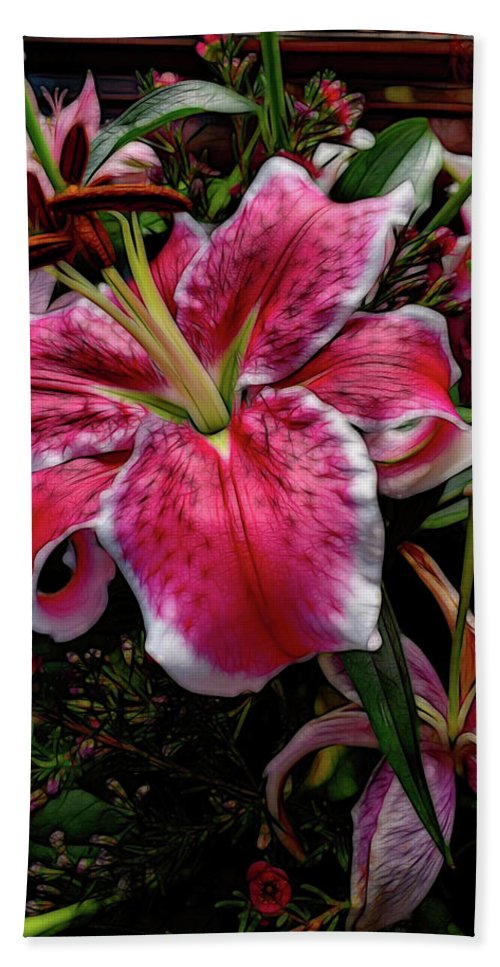 Big Petaled Pink and White Lily - Bath Towel