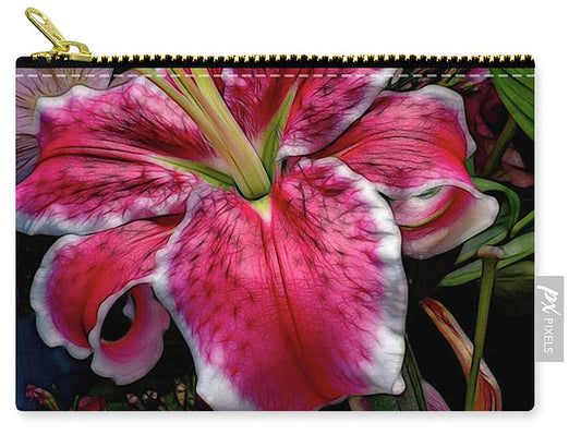 Big Petaled Pink and White Lily - Zip Pouch