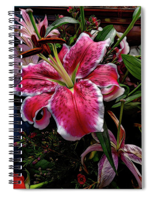 Big Petaled Pink and White Lily - Spiral Notebook