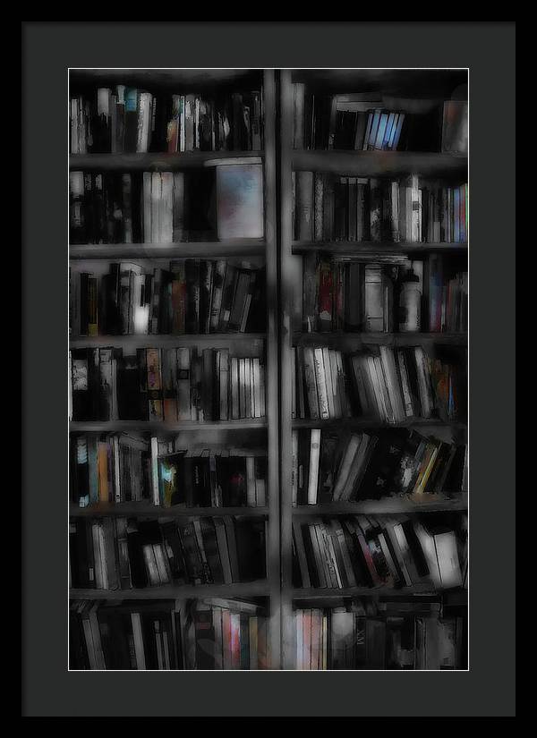 Black and White Bookshelves - Framed Print