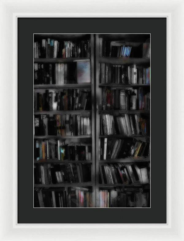 Black and White Bookshelves - Framed Print