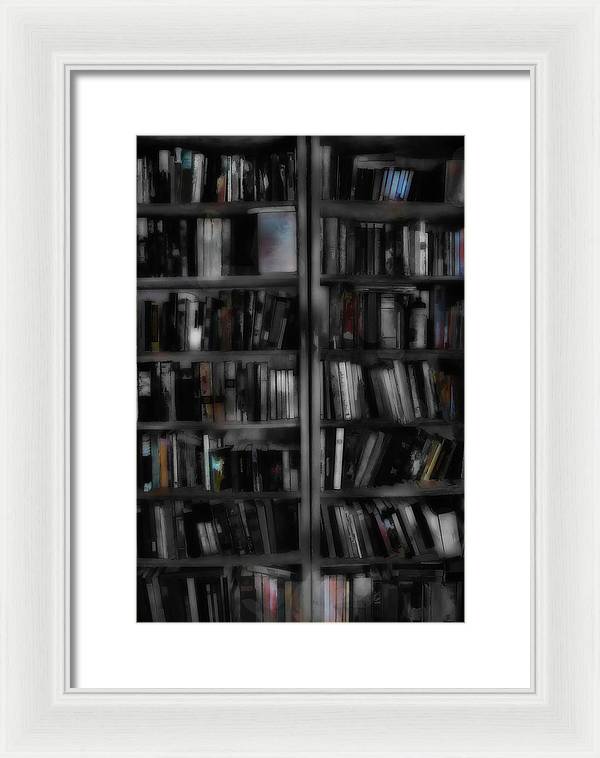 Black and White Bookshelves - Framed Print