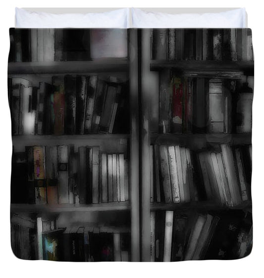 Black and White Bookshelves - Duvet Cover