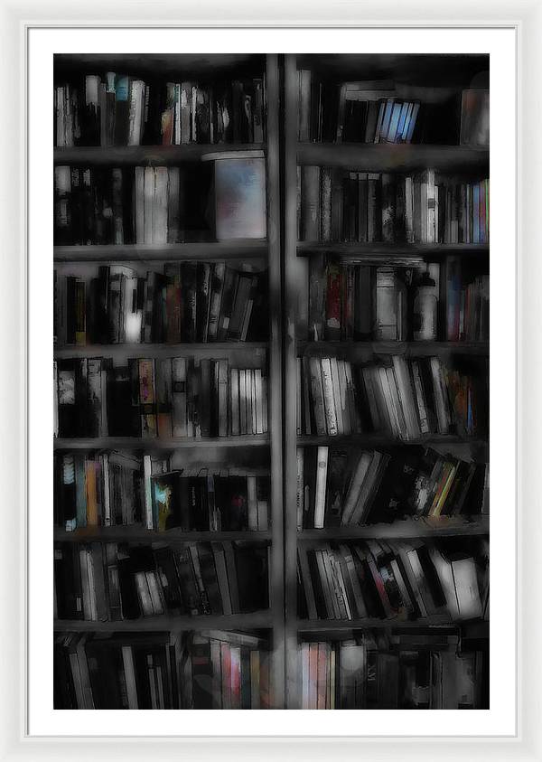 Black and White Bookshelves - Framed Print