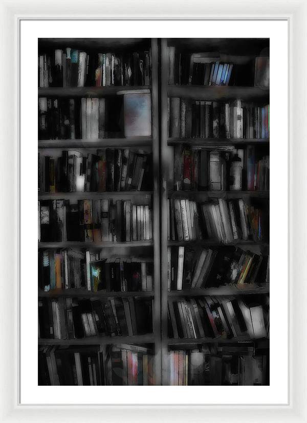 Black and White Bookshelves - Framed Print