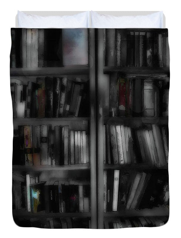 Black and White Bookshelves - Duvet Cover