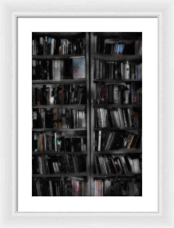 Black and White Bookshelves - Framed Print