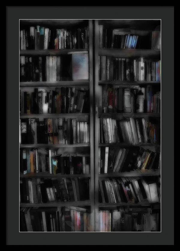 Black and White Bookshelves - Framed Print