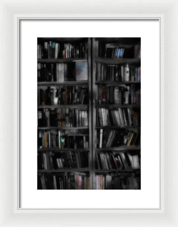 Black and White Bookshelves - Framed Print