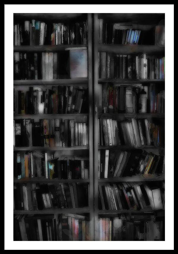 Black and White Bookshelves - Framed Print