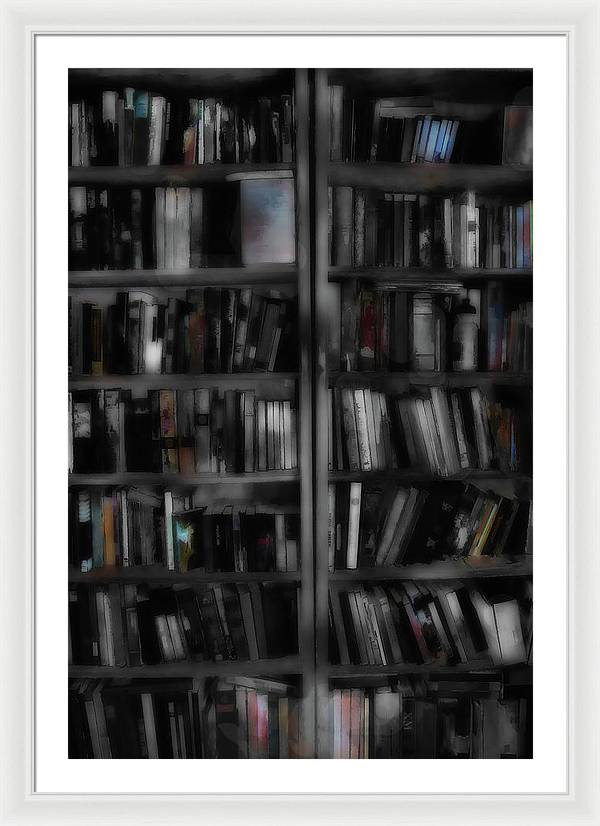 Black and White Bookshelves - Framed Print