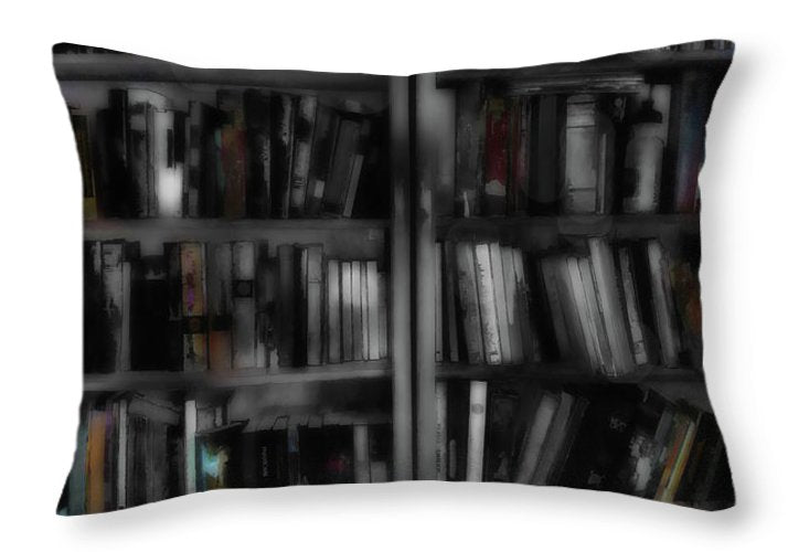 Black and White Bookshelves - Throw Pillow