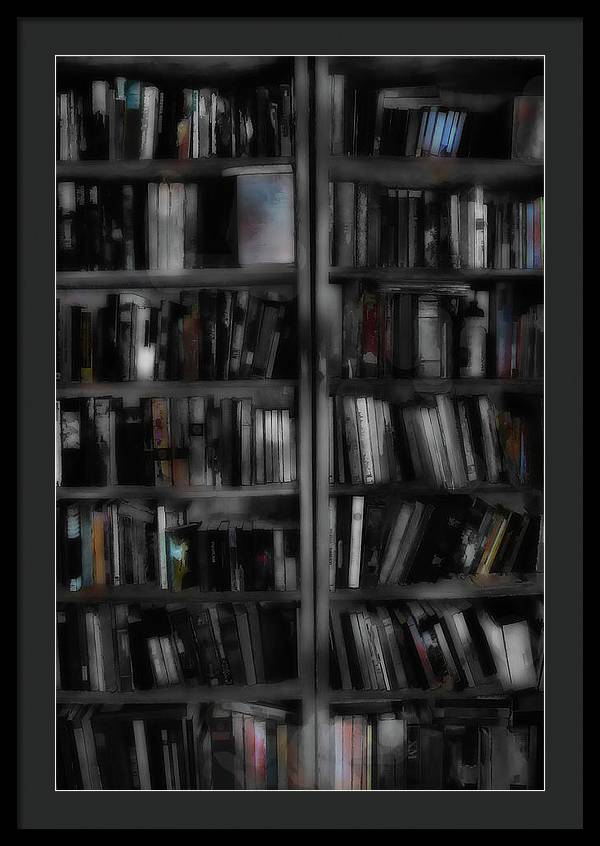 Black and White Bookshelves - Framed Print