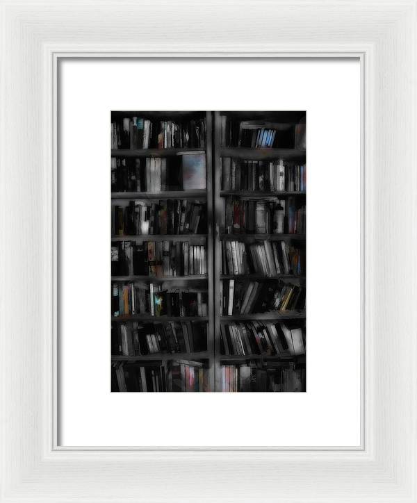 Black and White Bookshelves - Framed Print