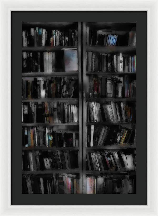 Black and White Bookshelves - Framed Print