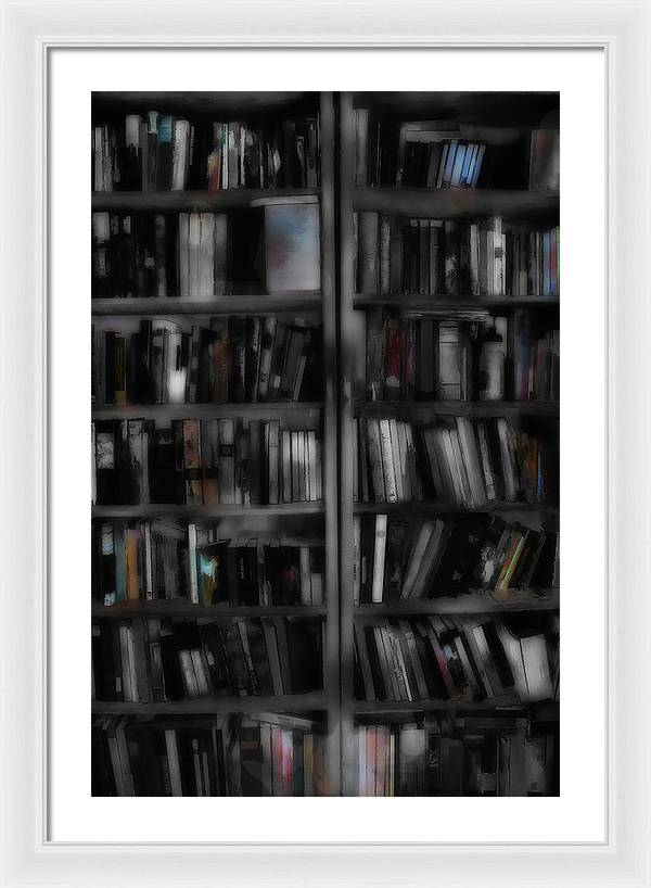 Black and White Bookshelves - Framed Print