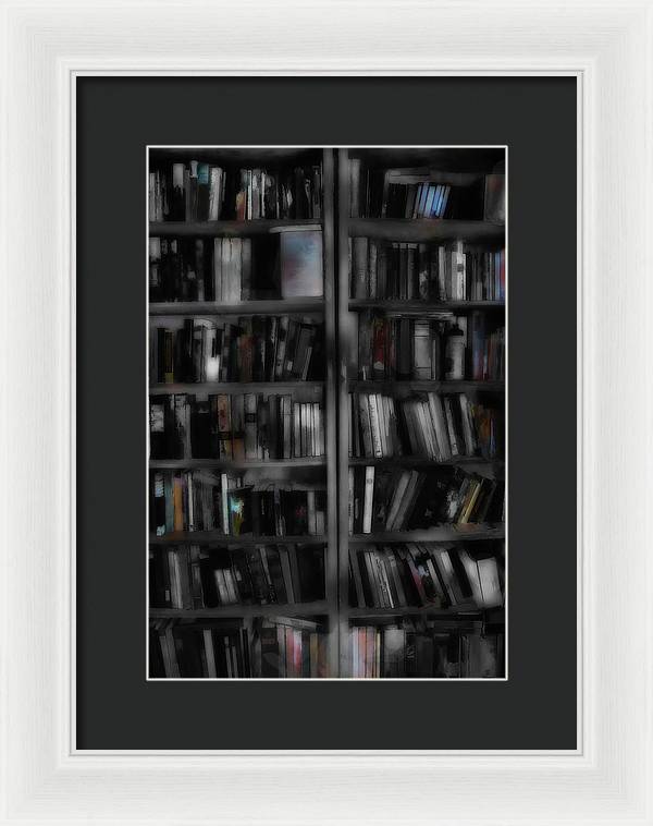 Black and White Bookshelves - Framed Print