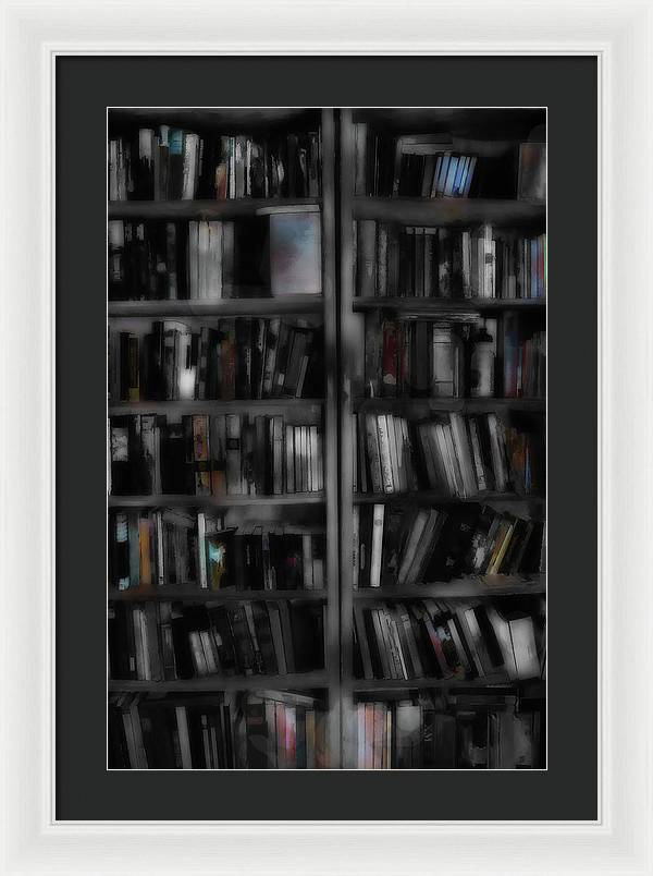 Black and White Bookshelves - Framed Print