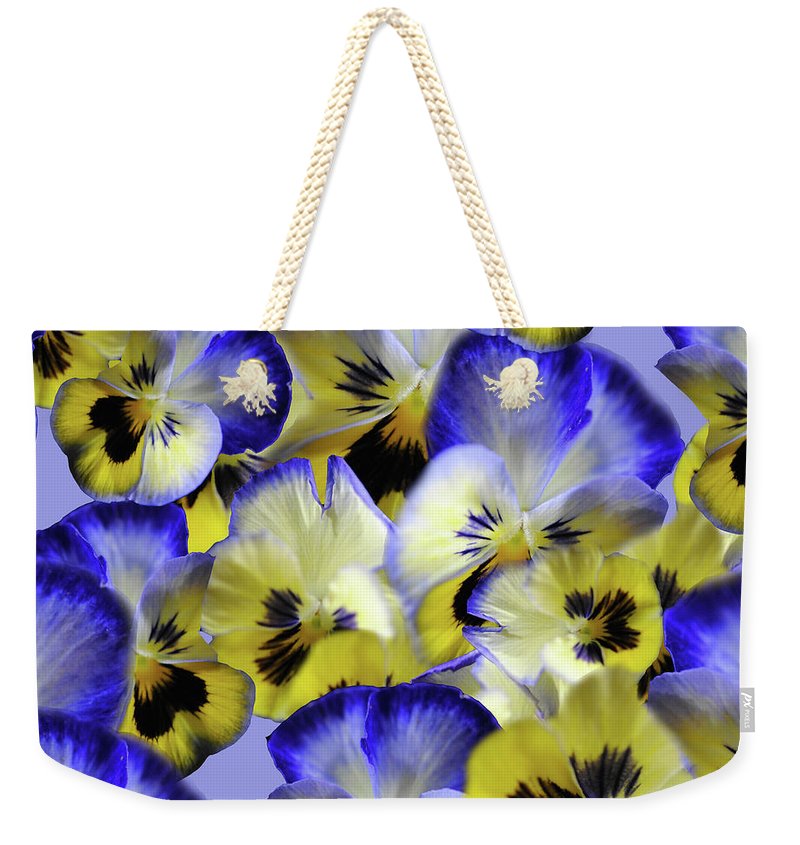 Blue and Yellow Pansies Collage - Weekender Tote Bag
