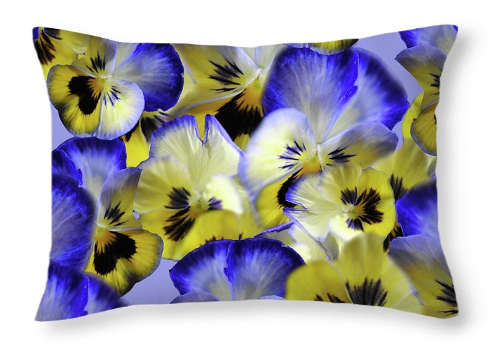 Blue and Yellow Pansies Collage - Throw Pillow