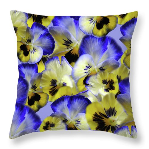 Blue and Yellow Pansies Collage - Throw Pillow
