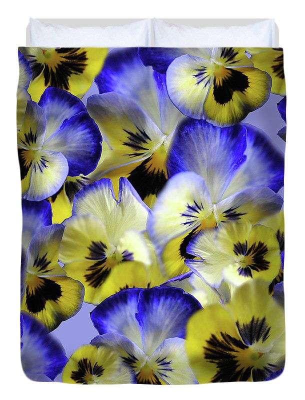 Blue and Yellow Pansies Collage - Duvet Cover