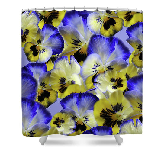 Blue and Yellow Pansies Collage - Shower Curtain