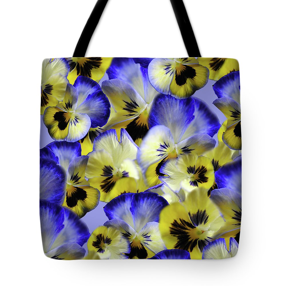 Blue and Yellow Pansies Collage - Tote Bag
