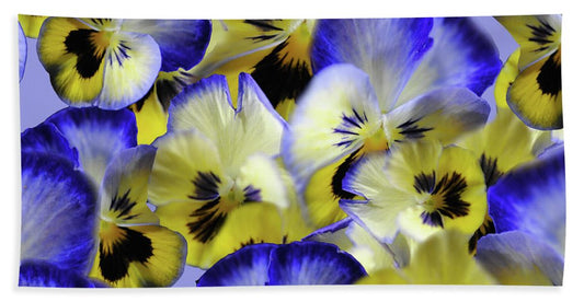 Blue and Yellow Pansies Collage - Bath Towel