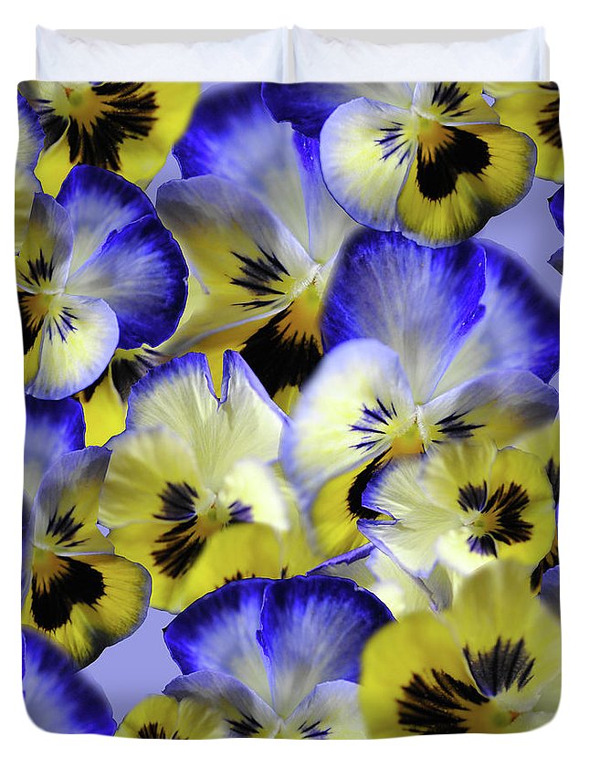 Blue and Yellow Pansies Collage - Duvet Cover