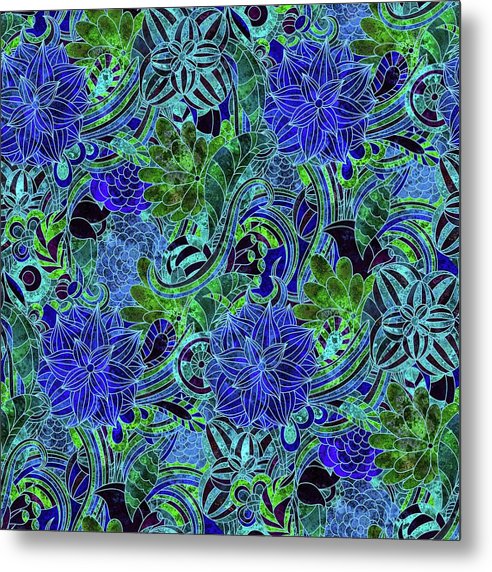 Blue Floral Pattern - Metal Print