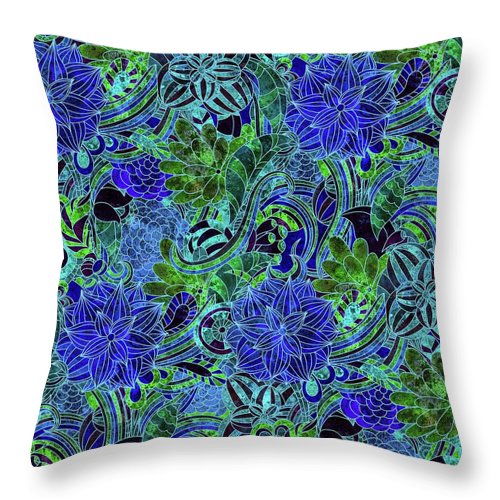 Blue Floral Pattern - Throw Pillow