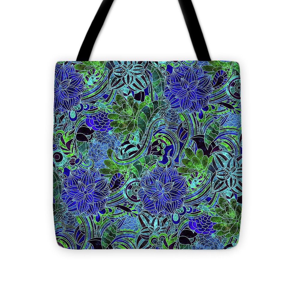 Blue Floral Pattern - Tote Bag