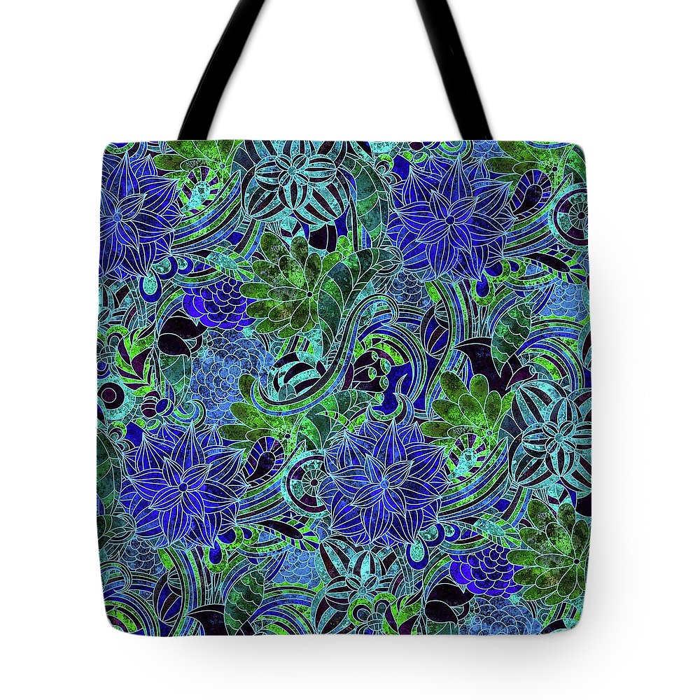 Blue Floral Pattern - Tote Bag