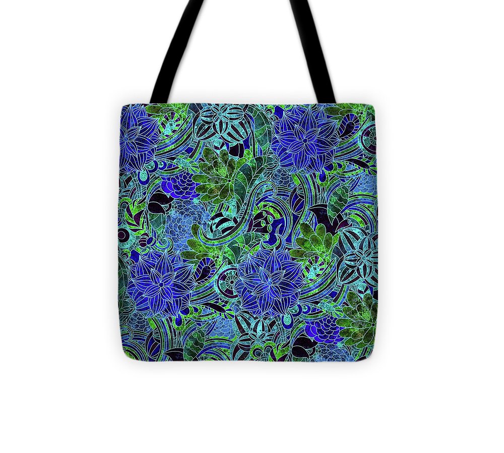 Blue Floral Pattern - Tote Bag