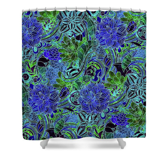 Blue Floral Pattern - Shower Curtain