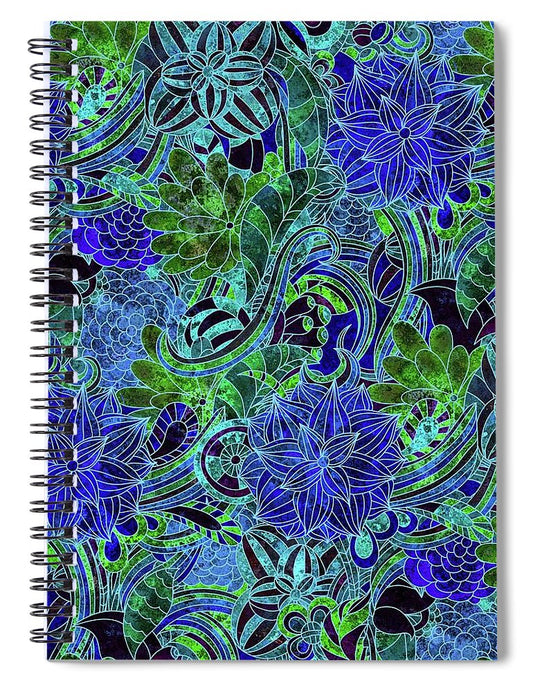 Blue Floral Pattern - Spiral Notebook