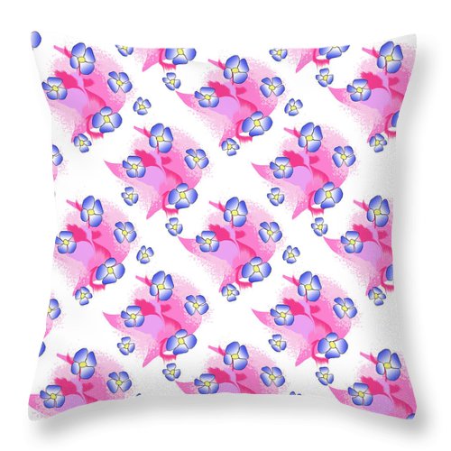 Blue Flowers On Pink - Throw Pillow