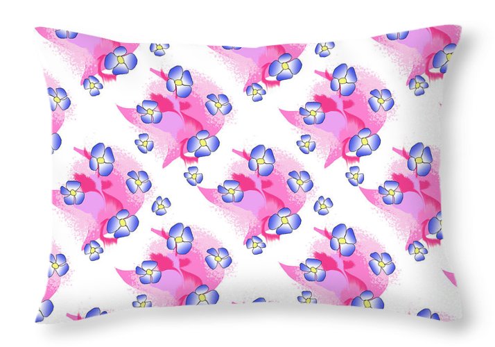 Blue Flowers On Pink - Throw Pillow