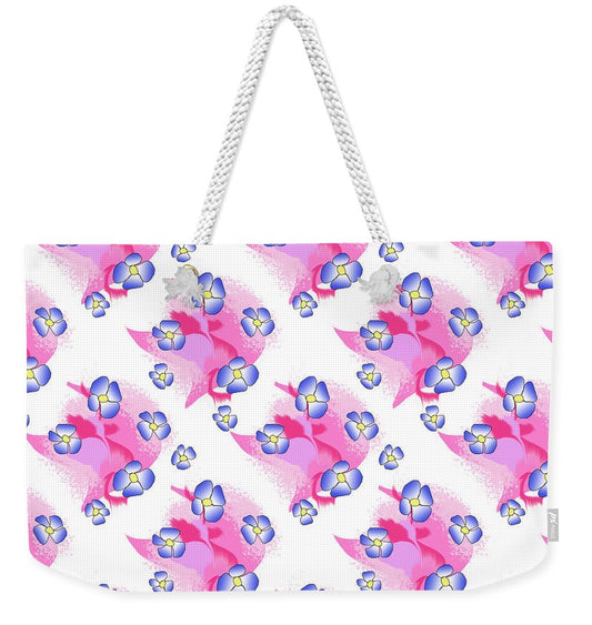Blue Flowers On Pink - Weekender Tote Bag