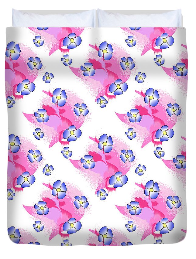 Blue Flowers On Pink - Duvet Cover