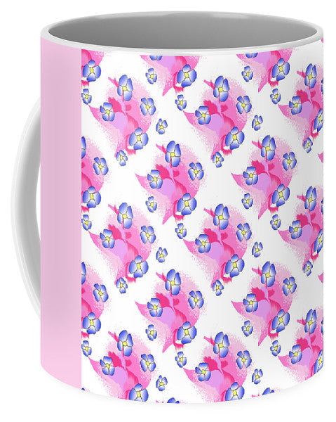 Blue Flowers On Pink - Mug