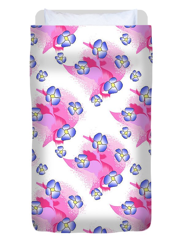 Blue Flowers On Pink - Duvet Cover