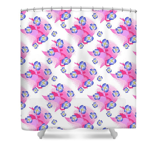 Blue Flowers On Pink - Shower Curtain