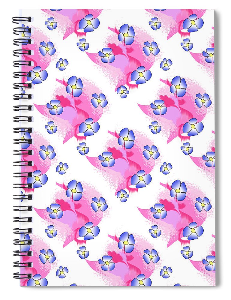 Blue Flowers On Pink - Spiral Notebook