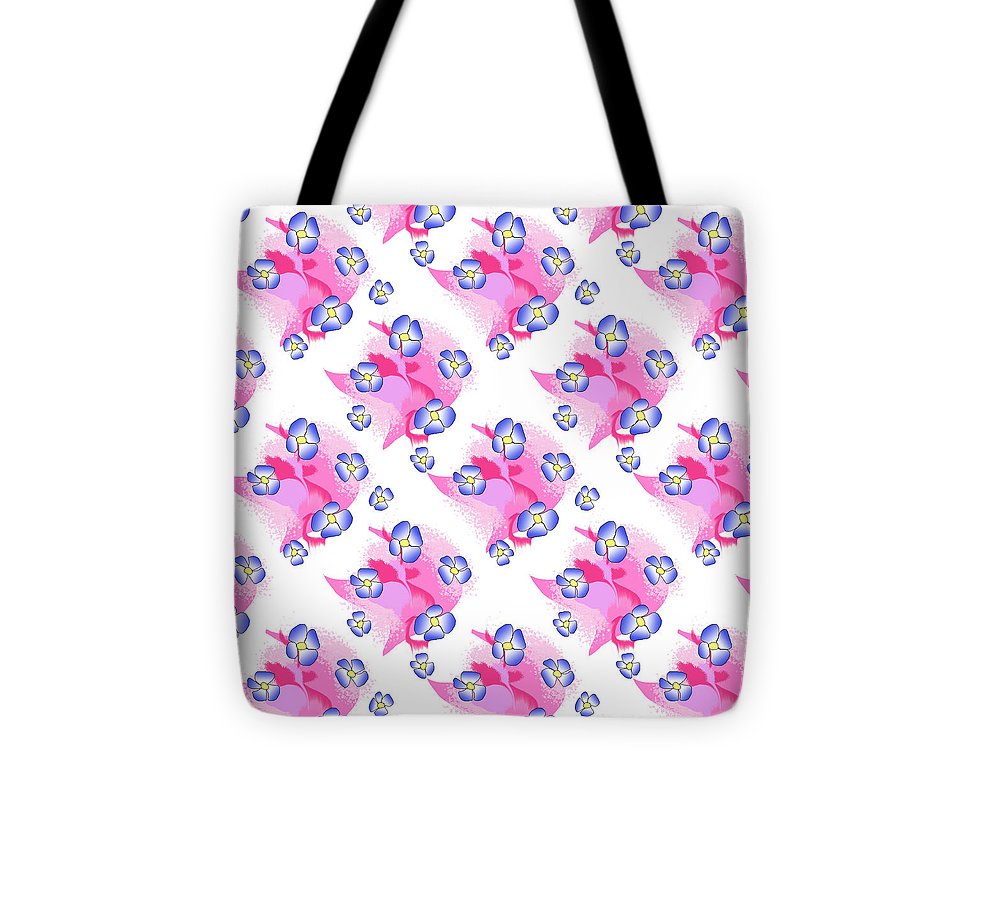 Blue Flowers On Pink - Tote Bag