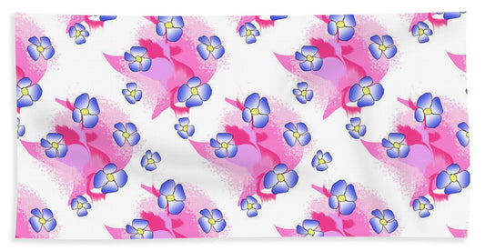 Blue Flowers On Pink - Beach Towel