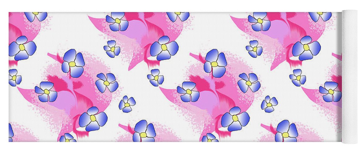 Blue Flowers On Pink - Yoga Mat