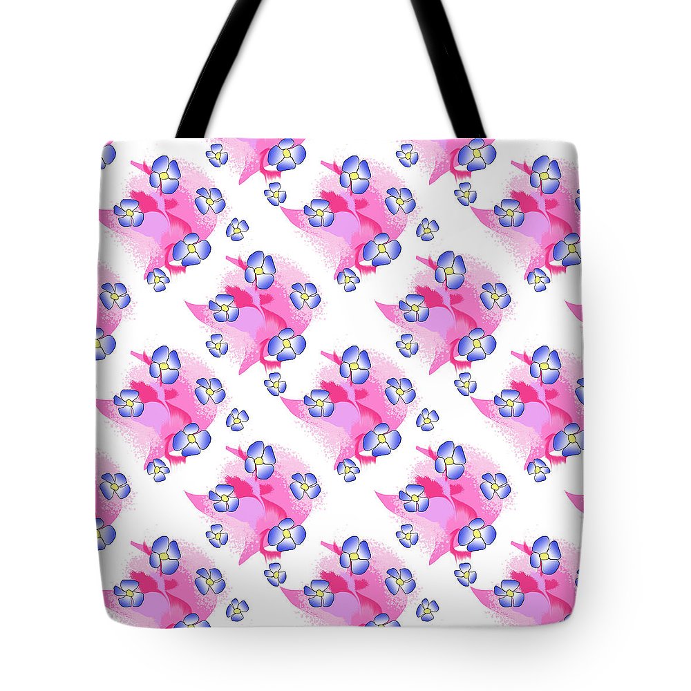 Blue Flowers On Pink - Tote Bag