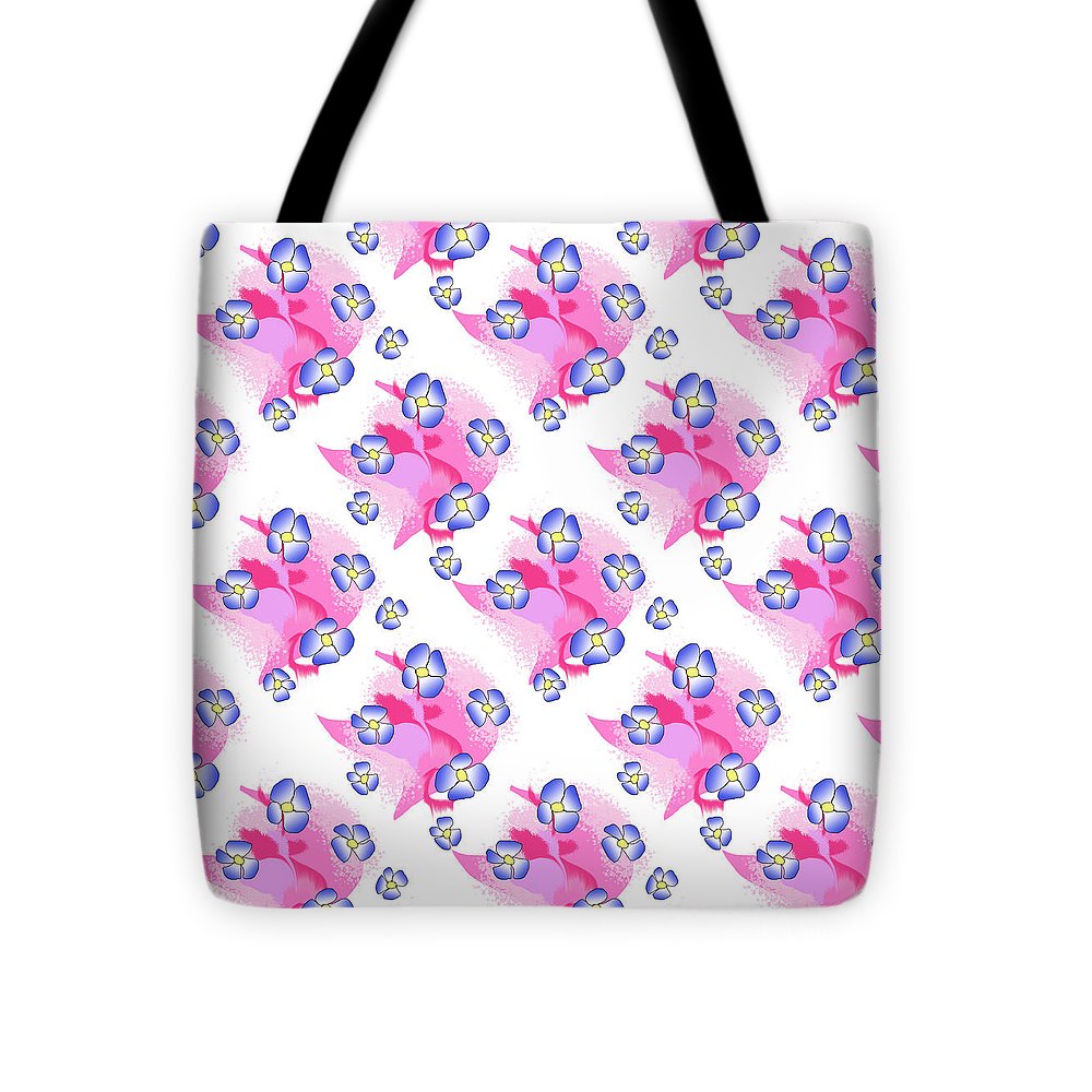 Blue Flowers On Pink - Tote Bag